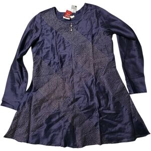 NWT Fabindia Navy Cotton Silk Tunic Gani Stitch L